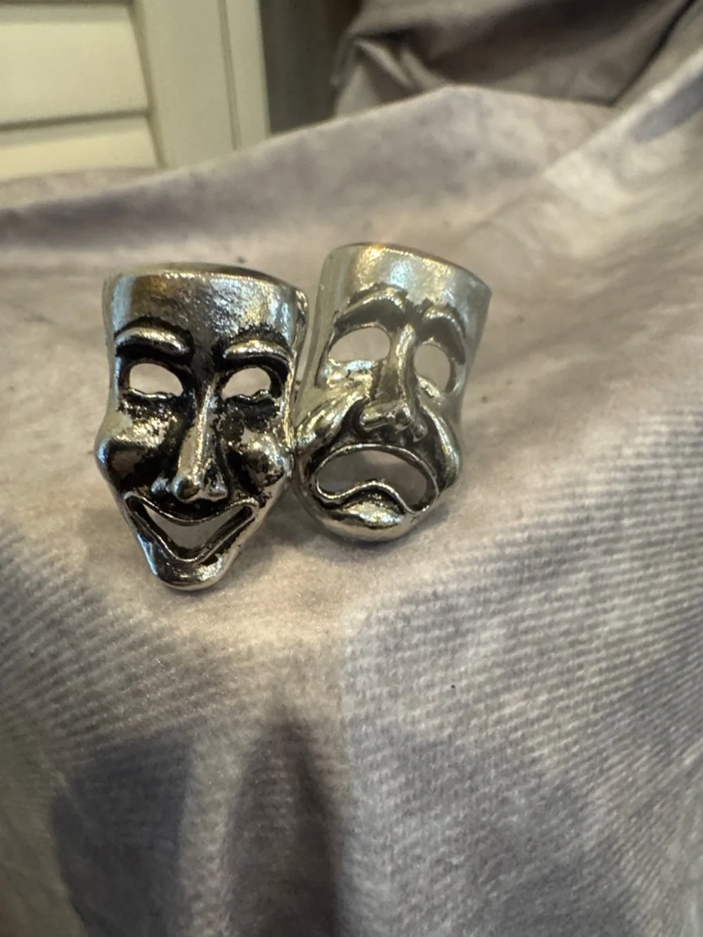 Theater Mask Silver Ring Cufink Set‎ Comedy & Tragedy
